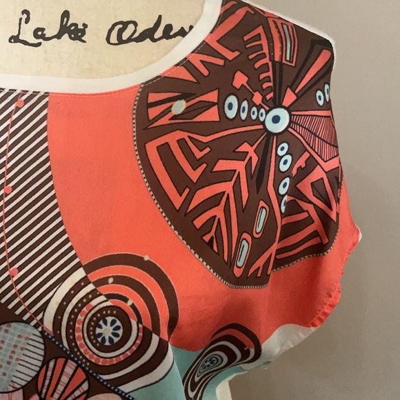 Paparazzi Brown Orange Multi color shirt top tunic cap sleeve Size M Medium - Picture 2 of 4